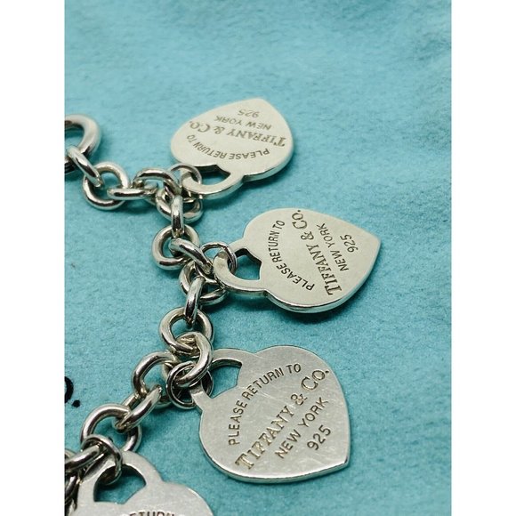 Tiffany & Co Multi Heart Bracelet 7” Sterling Silver 925 Rare RETIRED Pouch Box - Picture 4 of 11
